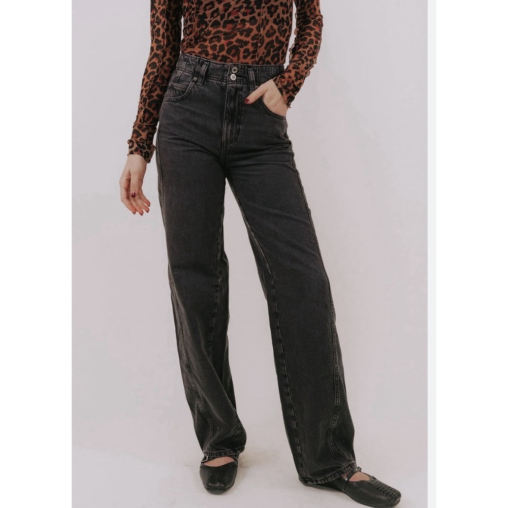 Free People Jeans Womens sz 27 Black baggy Y2K Cut Hem Stretch A006849